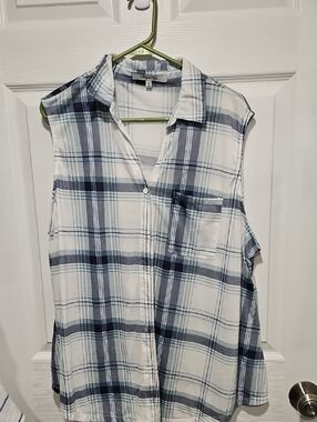 Paper Tee Light Blue and Navy Plaid Button-Up Shirt